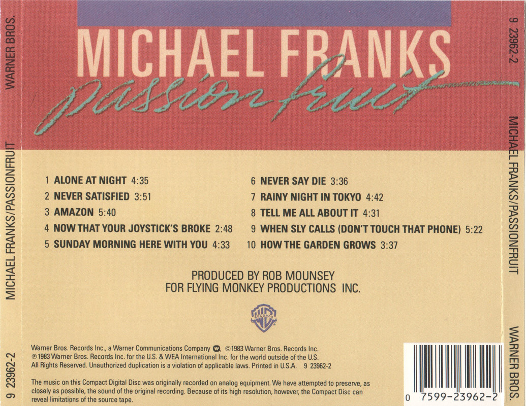 Michael Franks Passionfruit BACK [1983]