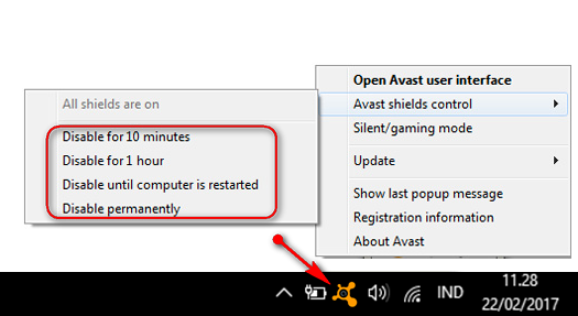 mematikan antivirus avast melalui taskbar cara mematikan antivirus avast 2