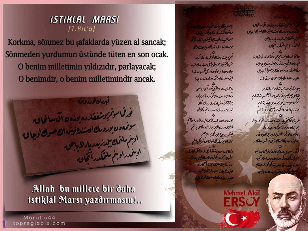 Osmanlıca Türkçe İstiklal Marşı ( Dörtlükler )
