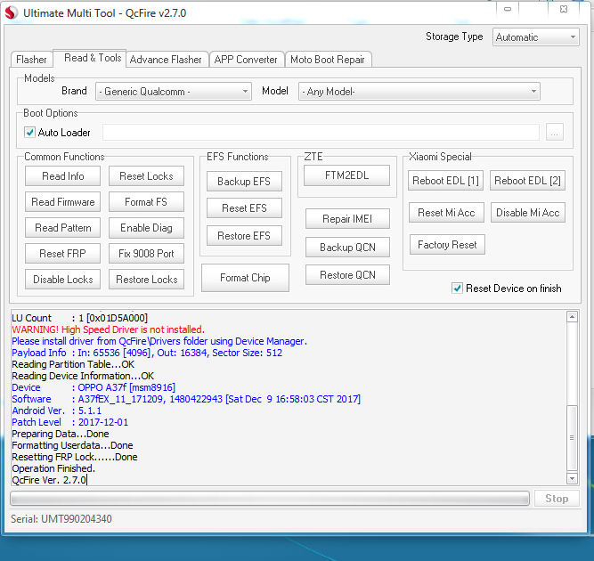 Oppo a37f pattern and frp removed success by umt qc fire 2.7 - GSM-Forum